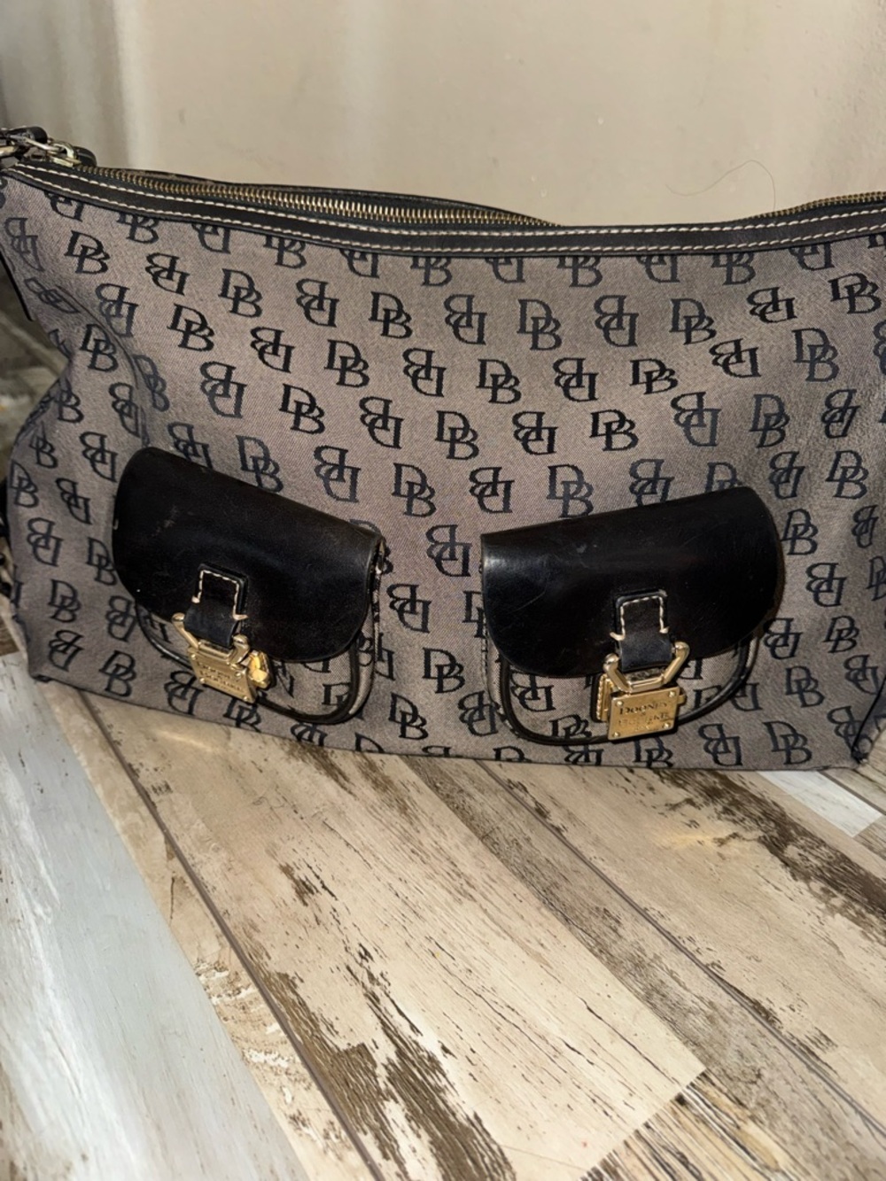 Dooney & Bourke Vintage Logo Shoulder Bag with Black Trim and Gold Hardware